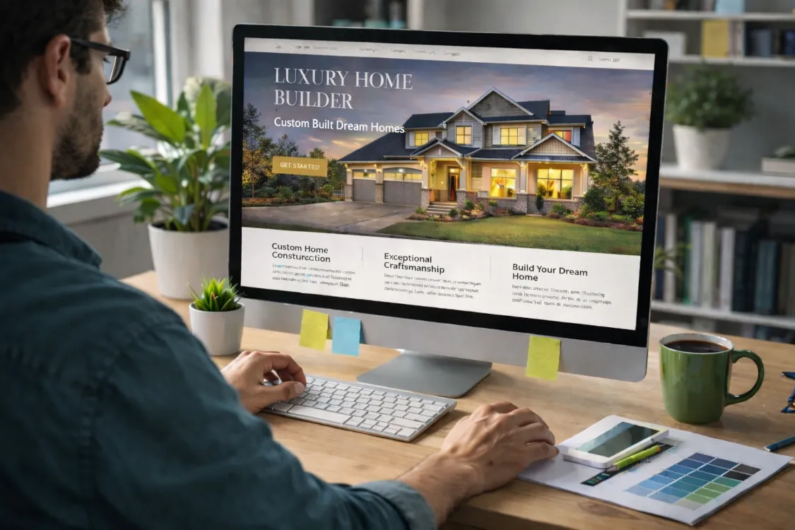 WordPress website design in Rochester MN shown on desktop with luxury home builder website